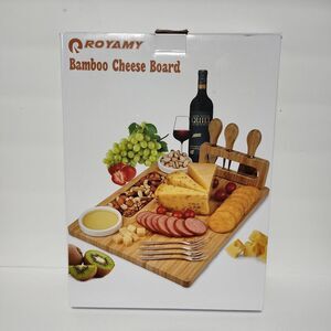Bamboo Cheese Board Knife Set Charcuterie Meat Cutting Serving Platter Tray Gift